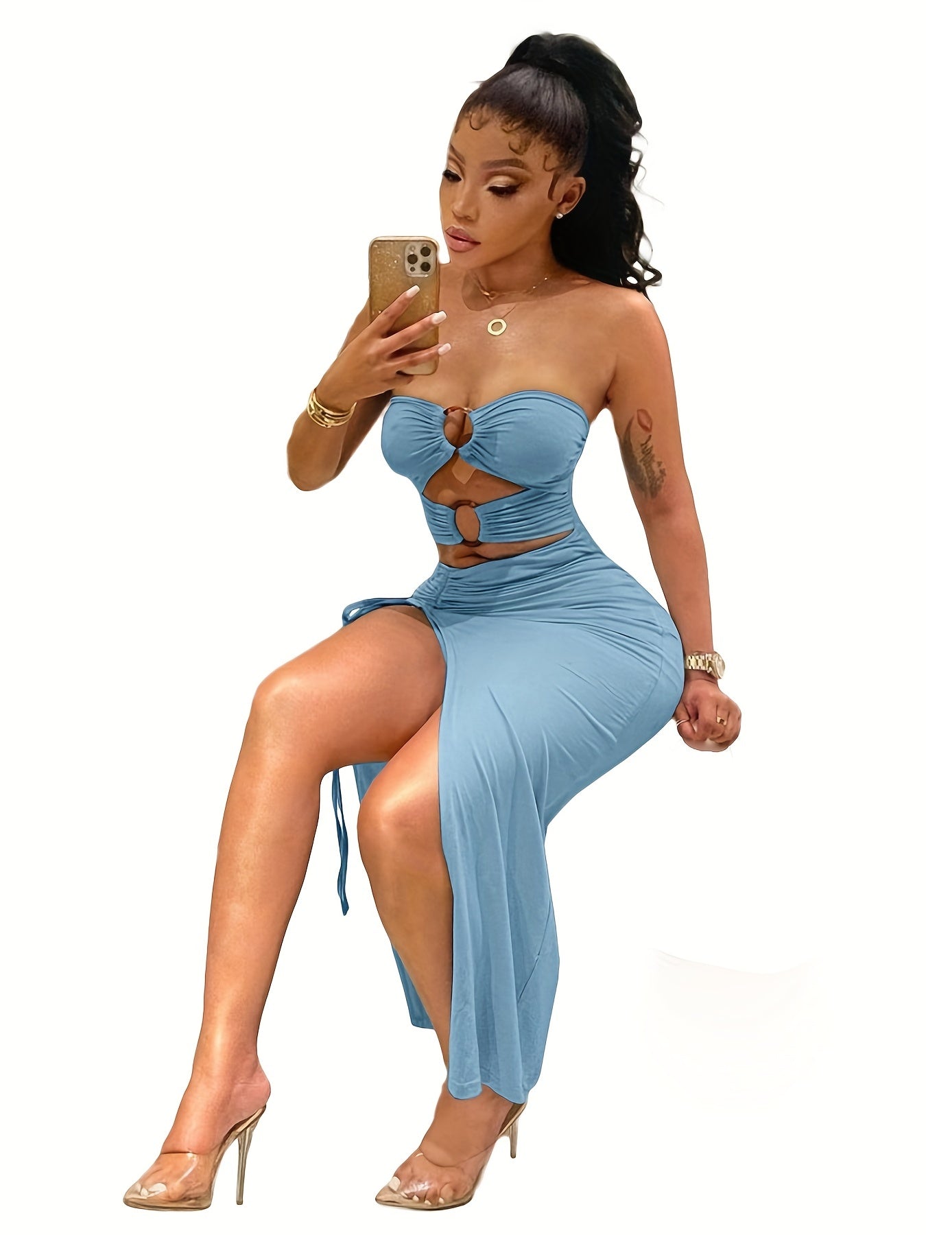 Cut Out Drawstring Dress, Y2K Sleeveless Dress For Party & Club - Women's Clothing - Stylish & Trendy Design - Perfect for Night Out & Festivals - Ideal Gift for Fashionable Women